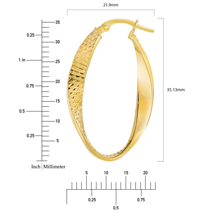 14ct Yellow Gold Twisted Oval Hoop Earrings