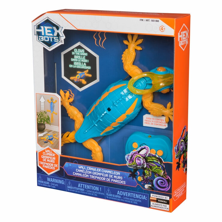 HEX BOTS Wall Crawler Chameleon, Rechargeable Remote Control Robot - Yellow (4+ Years)