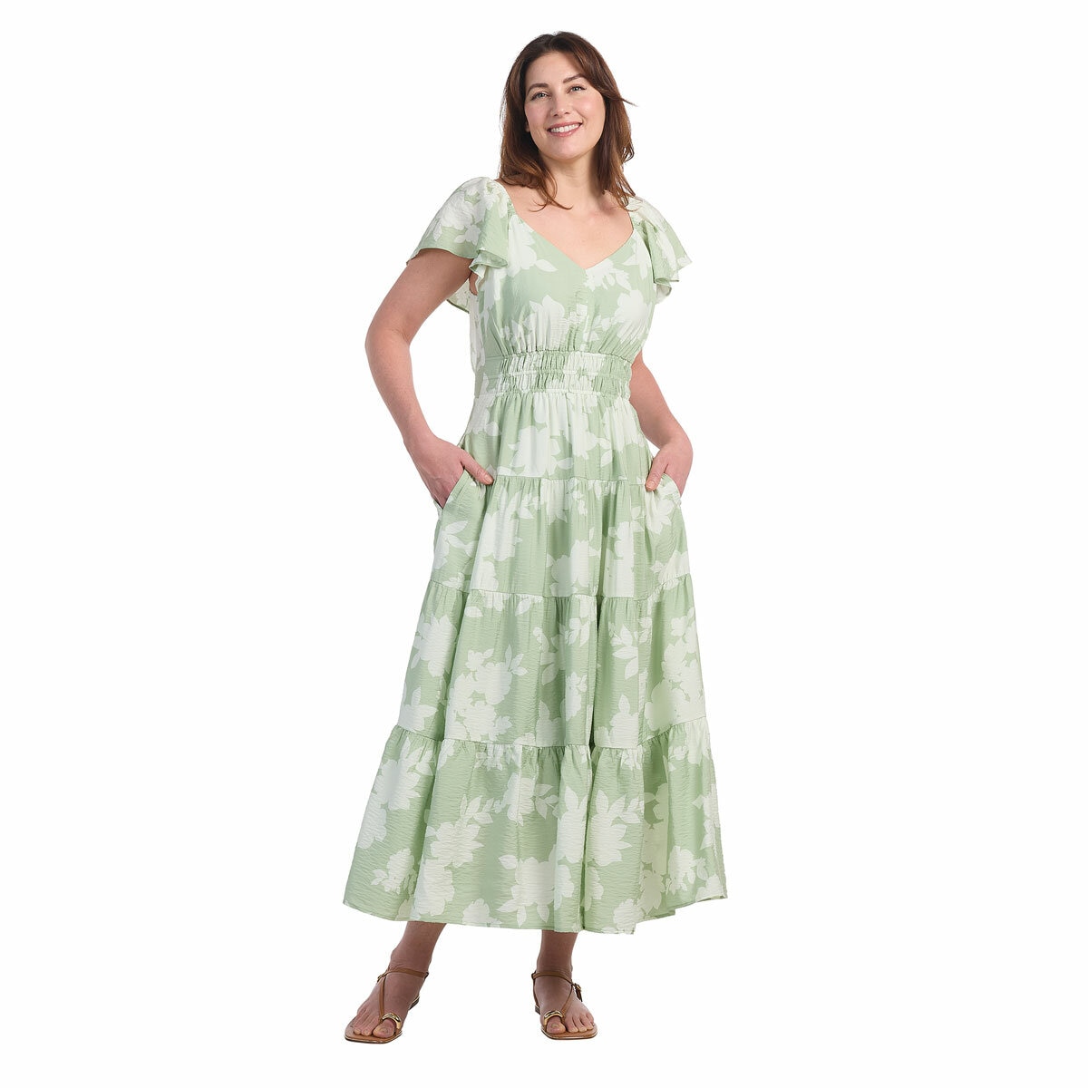 Dalia Ladies Tiered Maxi Dress in Green