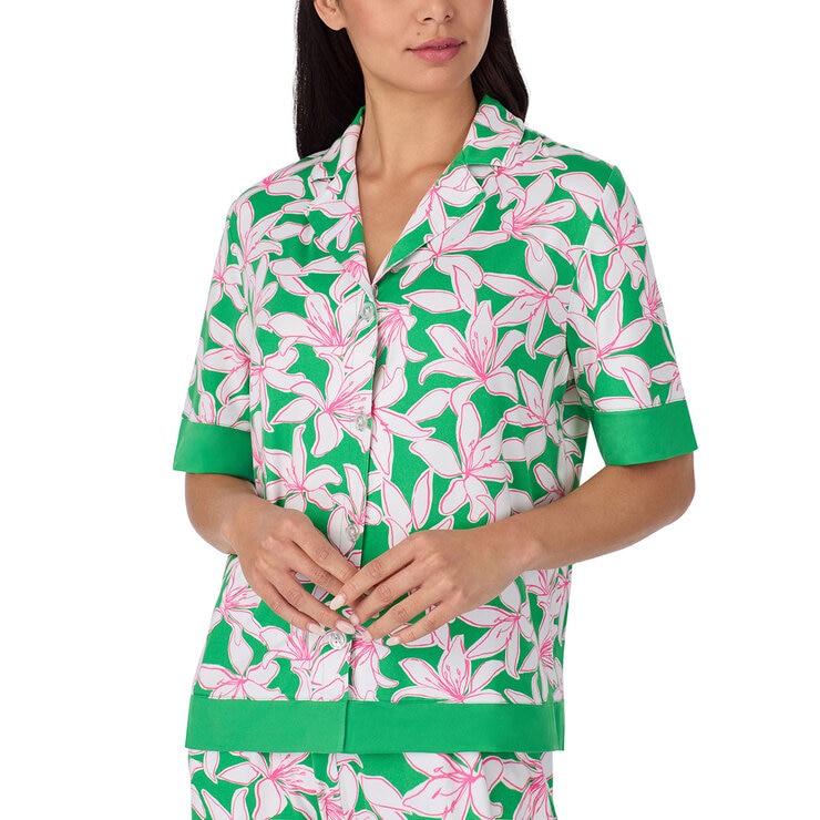 Room Service Ladies Notch Collar Pyjama Set in Green