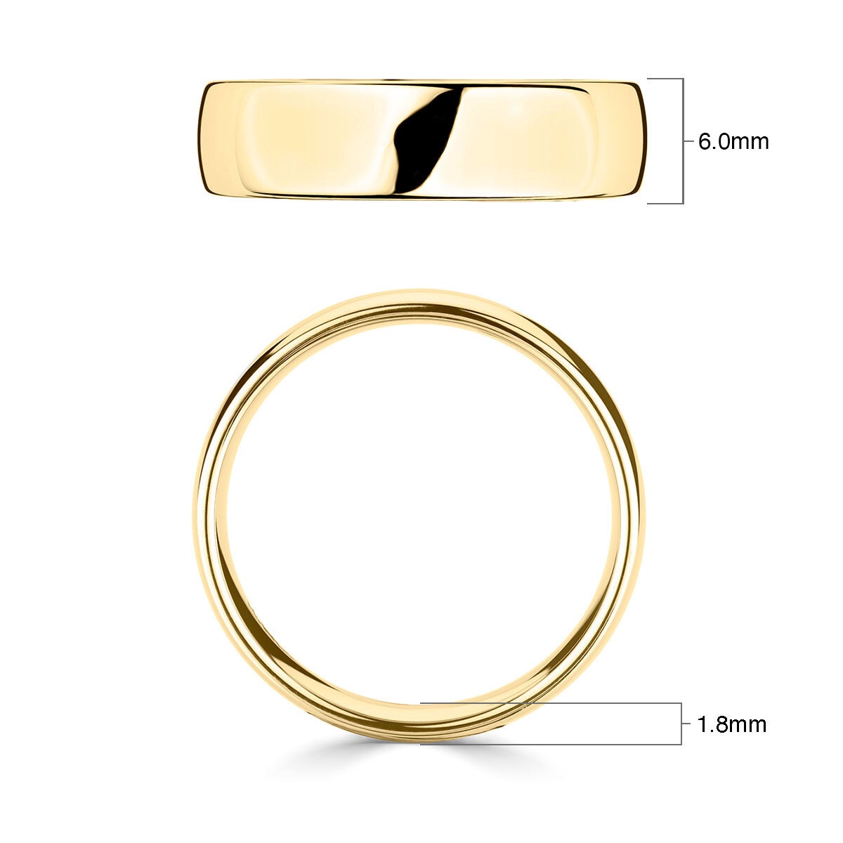 6.0mm Basic Court Wedding band. 18ct Yellow Gold