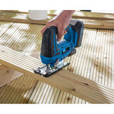 Lifestyle image of saw being used to cut decking