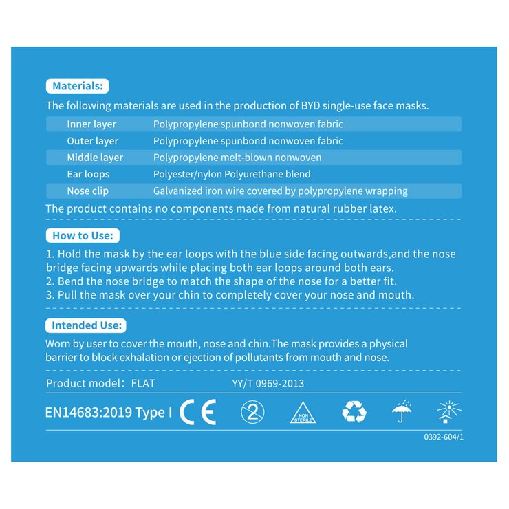 BYD 3PLY Single Use Face Mask, 50 Pack Costco UK