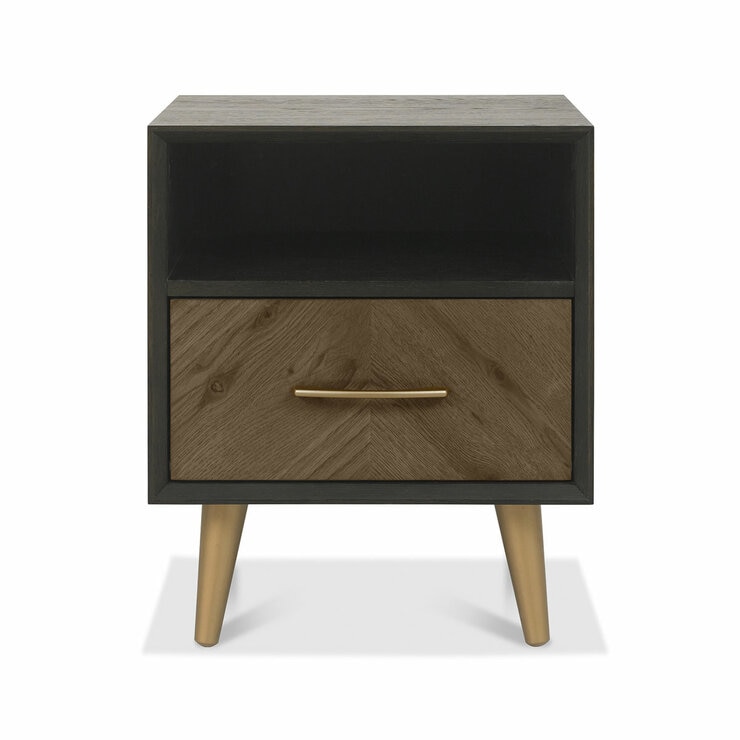 Bentley Designs Sienna Fumed Oak & Peppercorn One Drawer Nightstand, 2 Pack