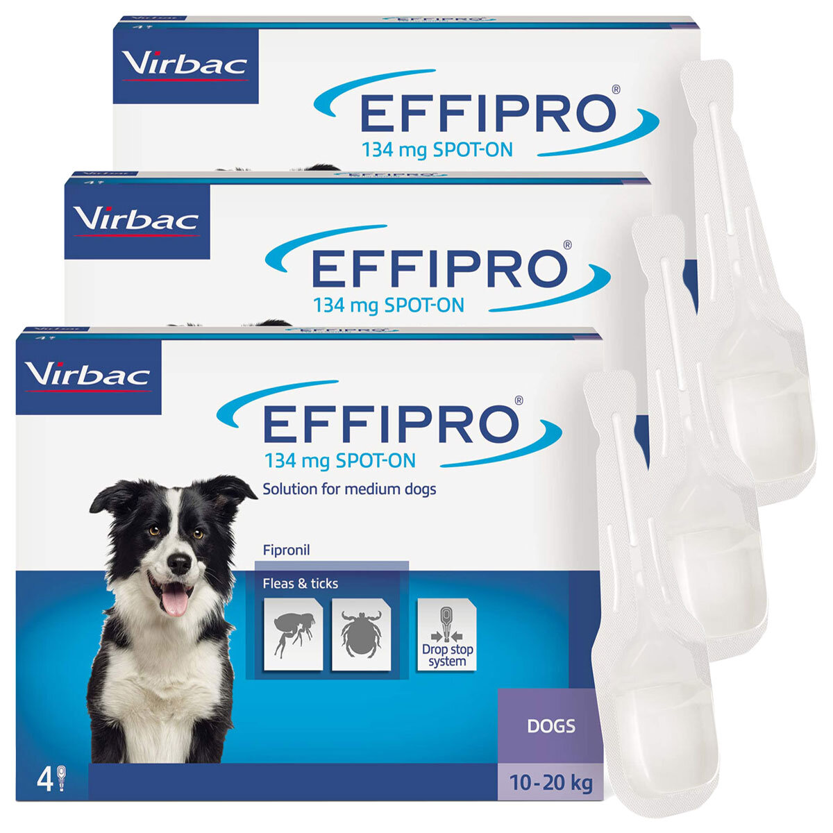 Effipro® Spot-On Flea and Tick Treatment for Medium Dogs (10-20kg), 3 x 4 x 135mg