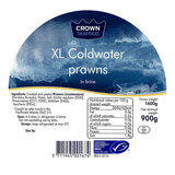 label for 900g pot of XL Coldwater Prawns