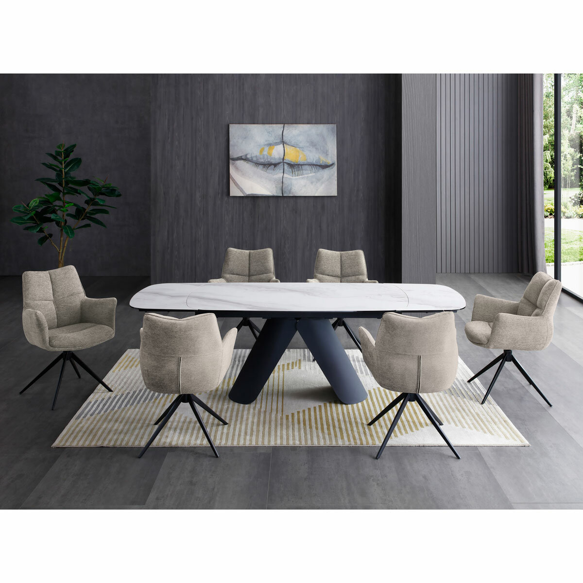 Indus Valley Capri Ceramic Extending Dining Table + 6 Taupe Chairs, Seats 6-8
