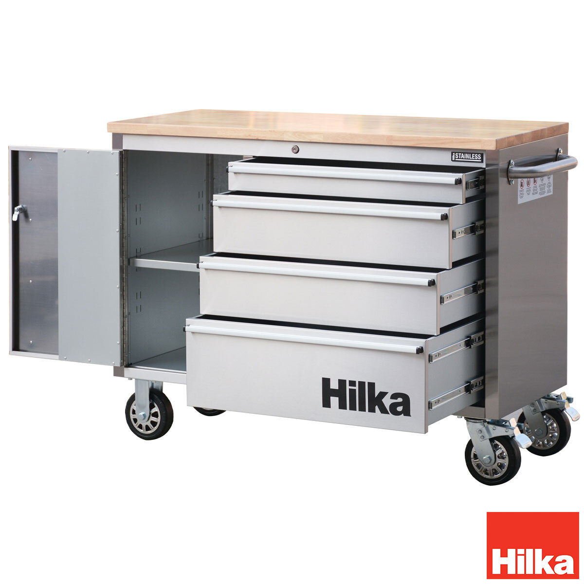 Hilka 48" 4 Drawer Stainless Steel Tool Cabinet