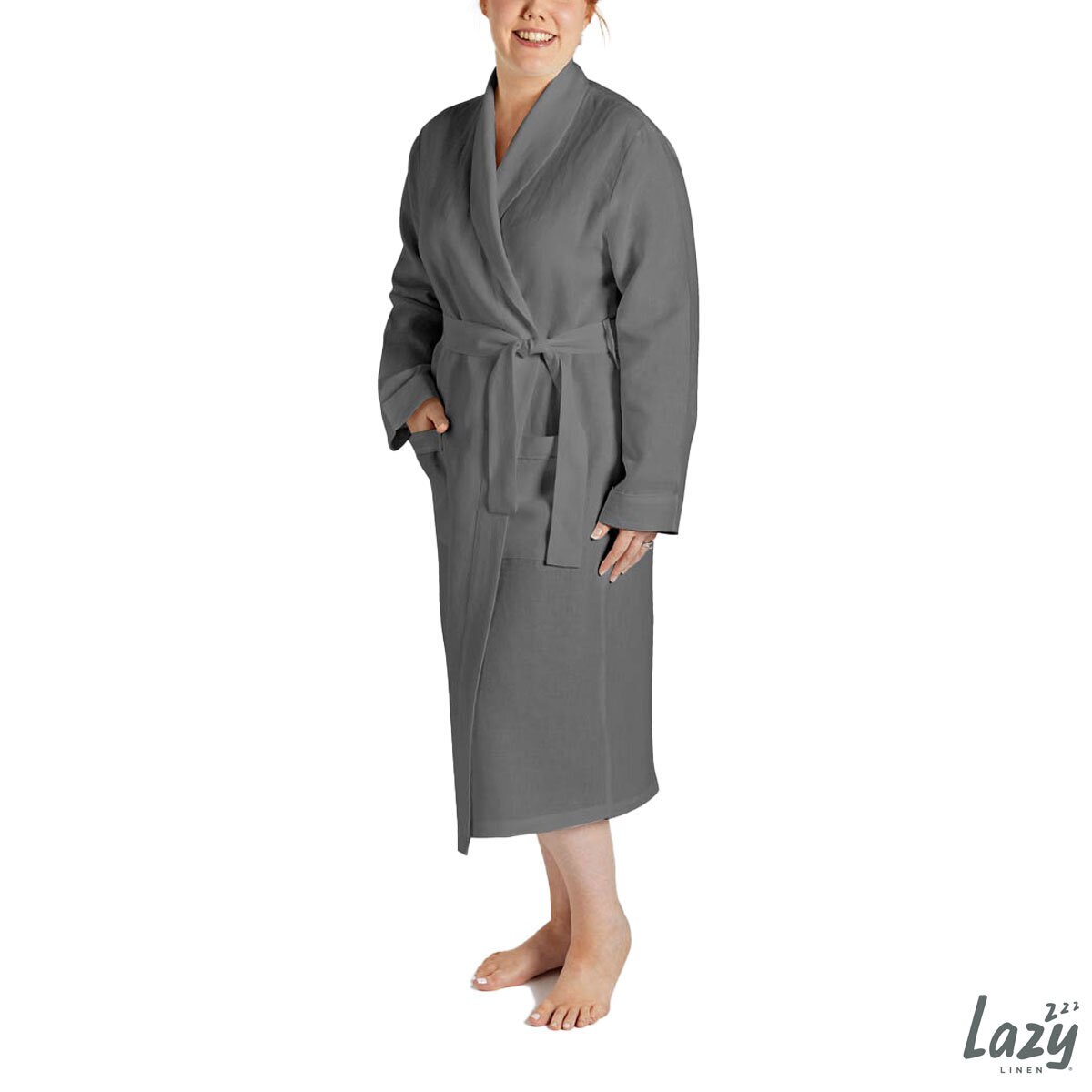 Lazy Linen Ladies Robe in Charcoal