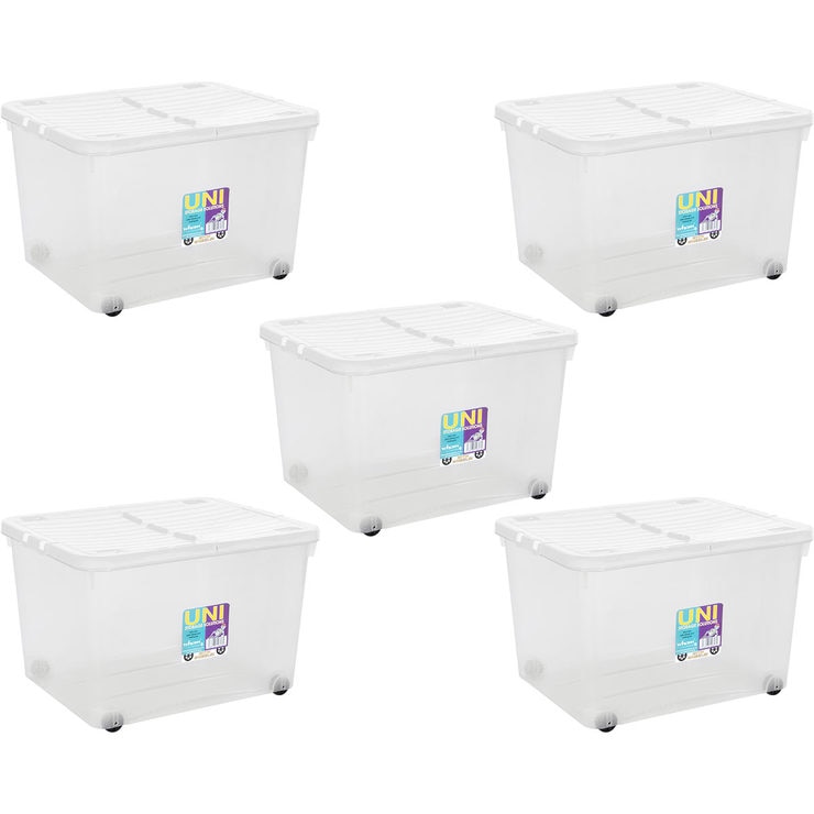 Wham Uni 44 Litre Clear Plastic Storage Box with Wheels & Folding Lid