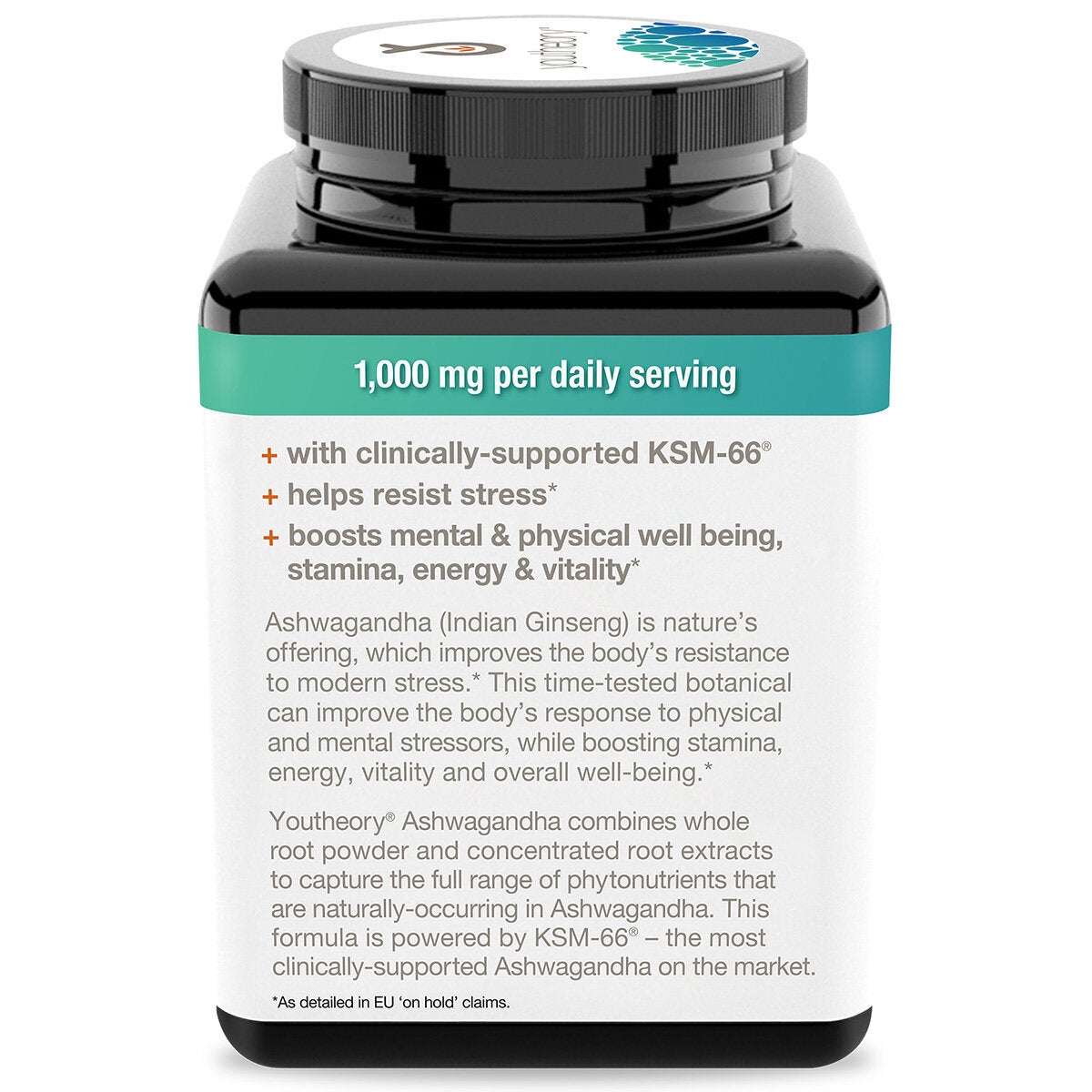 Youtheory Ashwagandha Side of Bottle Youtheory Ashwagandha Side of Bottle