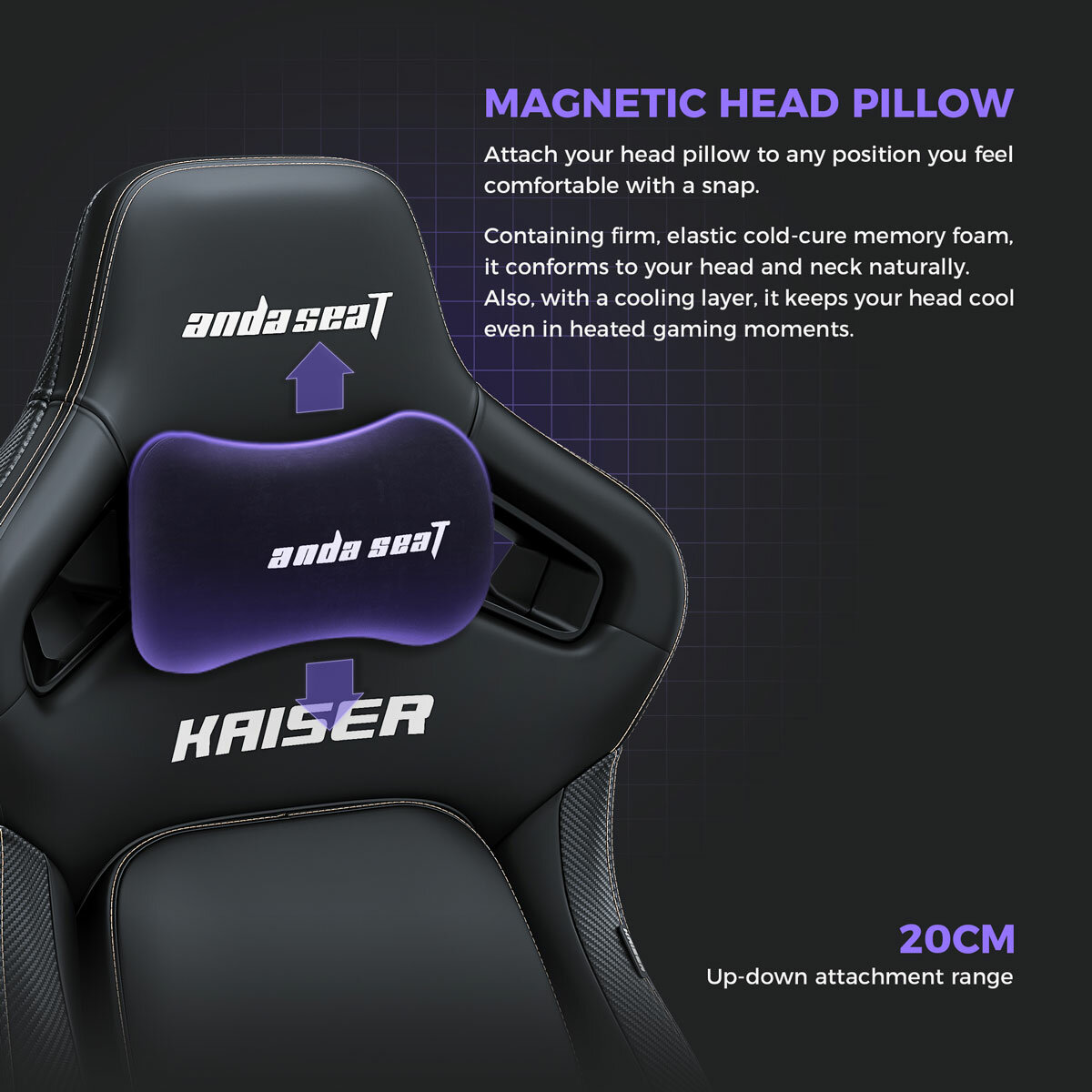 Andaseat Kaiser 4 Chair, Grey - Magnetic Pillow