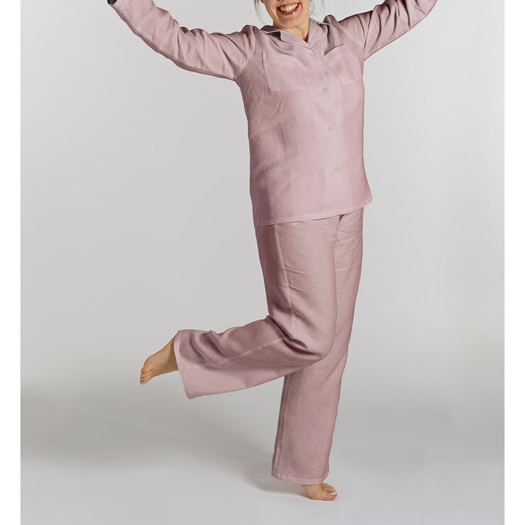 Lazy Linen Ladies Pyjama Set in Pink