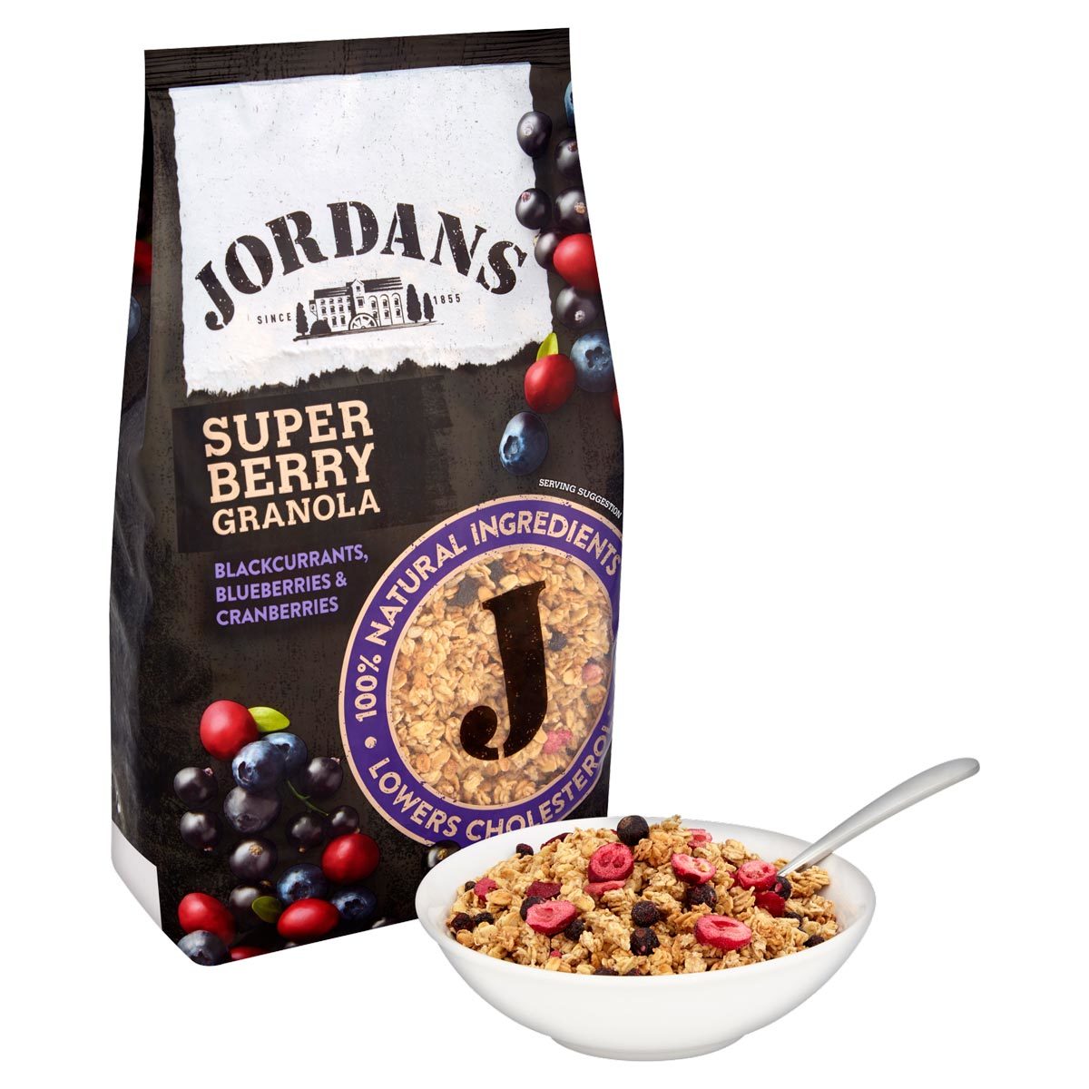 image of granola with bowl and spoon full in front