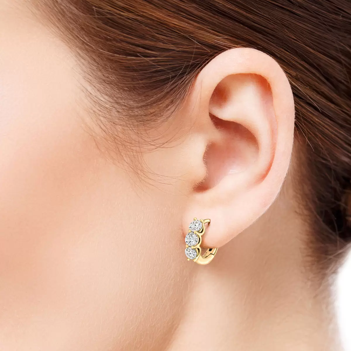 1.18ctw 3 Stone Diamond Hoop Earrings, 14ct Yellow Gold