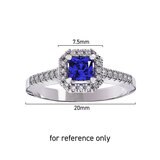 Square Emerald Cut Tanzanite & 0.16ctw Diamond Halo Ring, 14ct White Gold