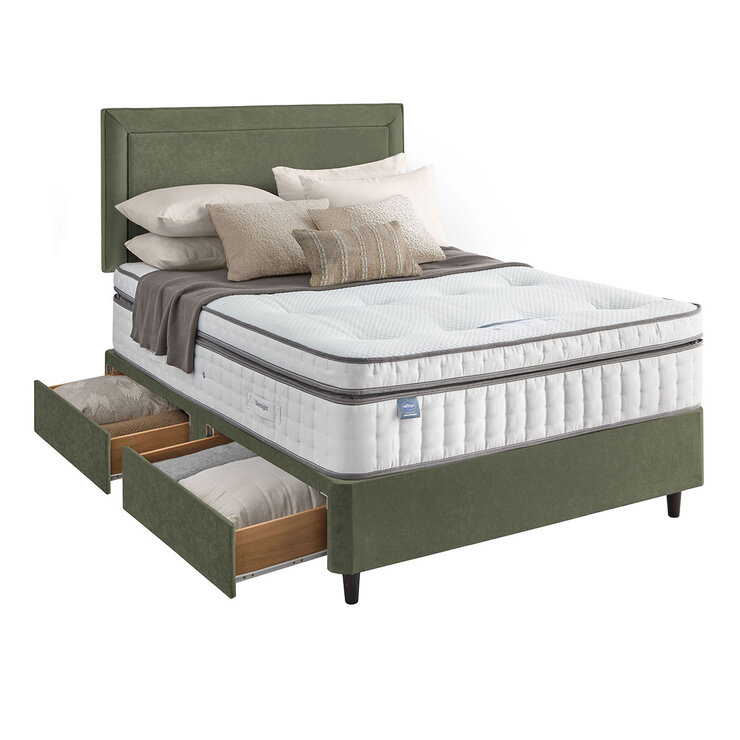 Silentnight Velvet 4 Drawer Divan Base with Malvern Headboard in Hunter in 3 Sizes