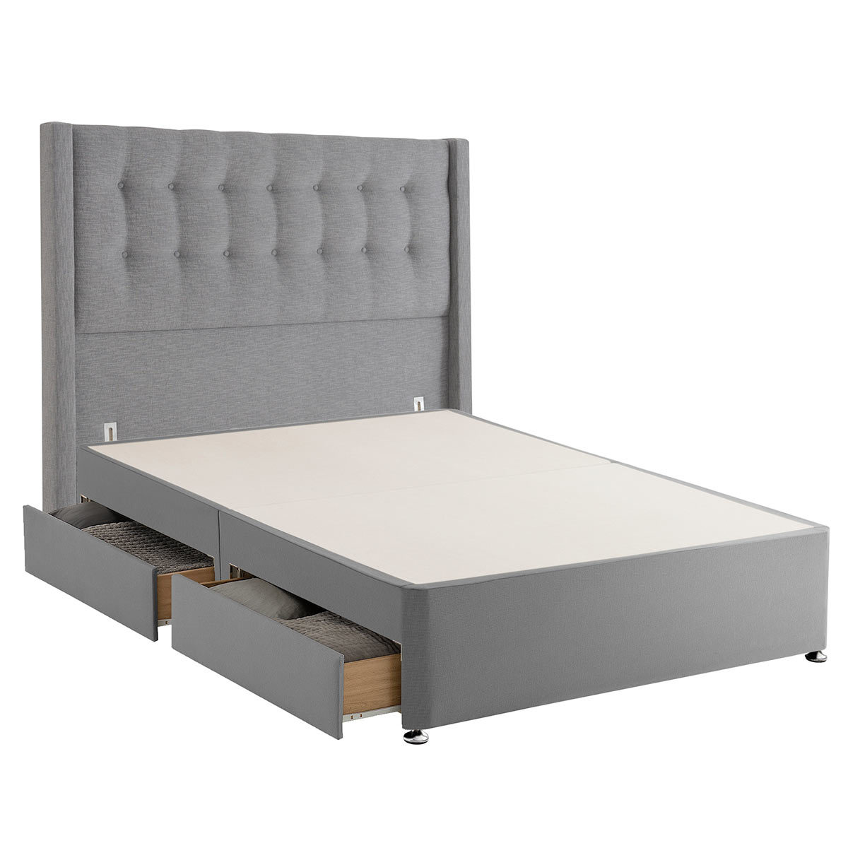 Silentnight 4 Drawer Divan Base with Bloomsbury Headboard in Slate Grey, Double