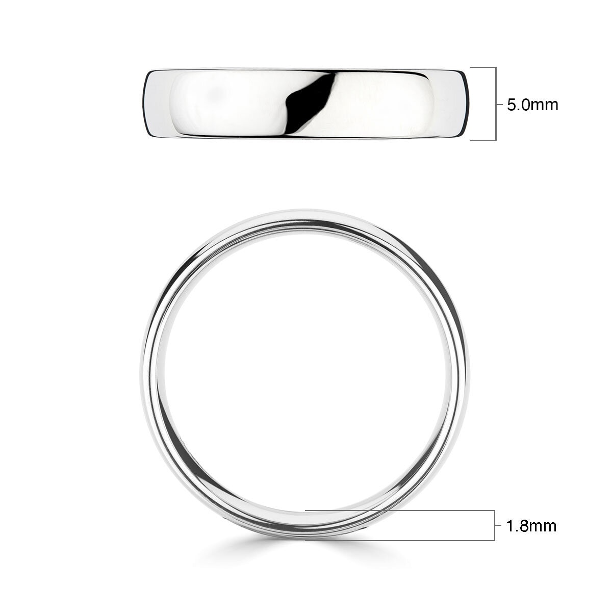 5.0mm Basic Court Wedding band. Platinum