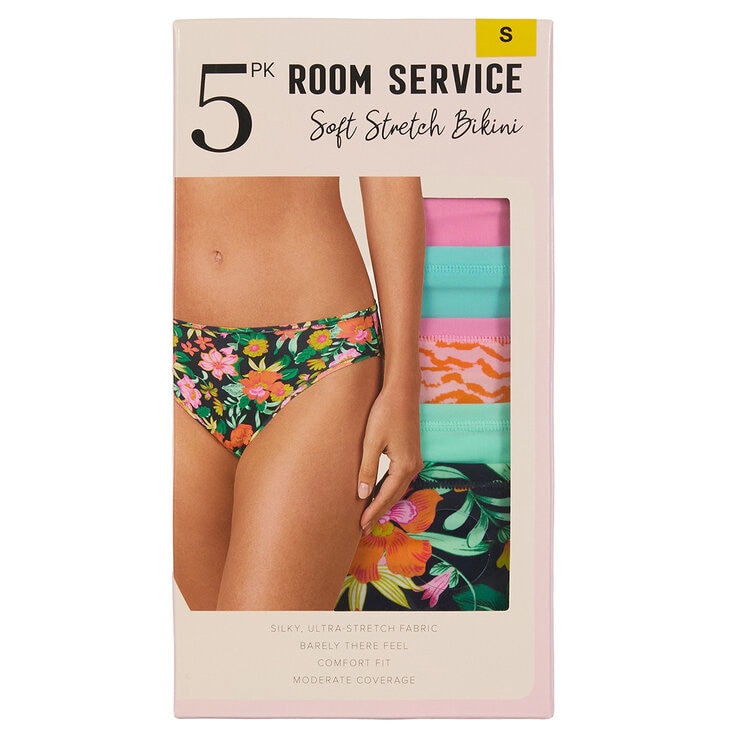 Room Service Ladies Printed Brief 5 Pack in Black Floral