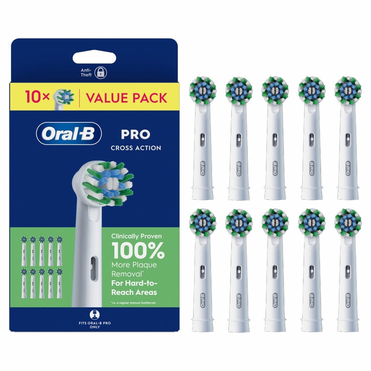 Front profile of Oral-B Pro Cross Action 10 Pack in White with packaging