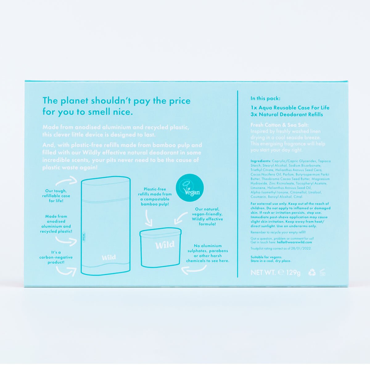 Wild Aqua Case and Fresh Cotton & Sea Salt Deodorant Refills Starter Combo Pack