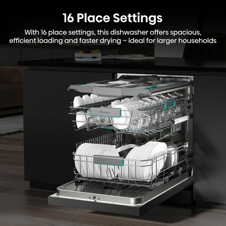 Hisense HS673A90XUK, 16 Place Settings Dishwasher, A Rated in Silver