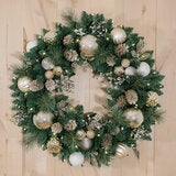 30 inch (76cm) Pre-Lit Decorated Wreath with 50 LED Lights in Metallic 30 inch (76cm) Pre-Lit Decorated Wreath with 50 LED Lights in Metallic