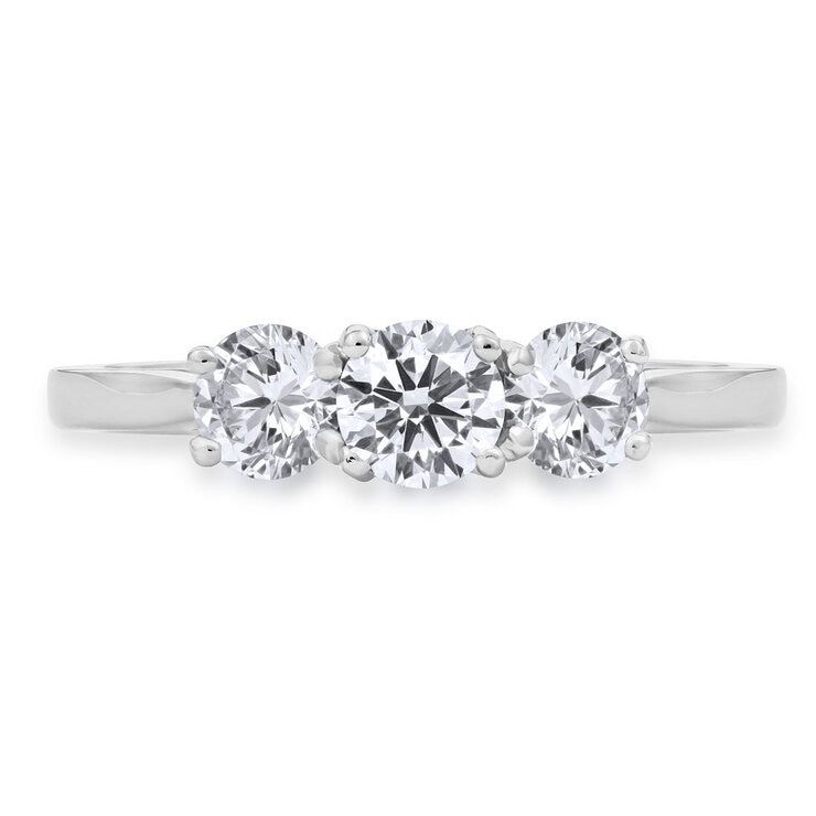 1.00ctw Round Brilliant Cut Diamond 3 Stone Ring, 18ct White Gold