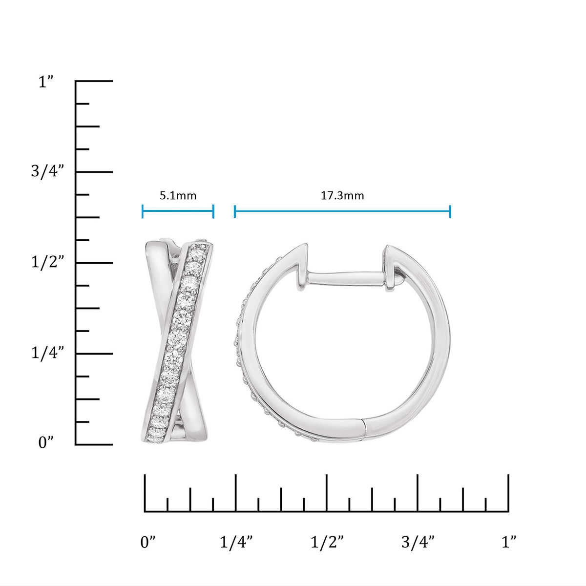 0.25ctw Cross Hoop Diamond Earrings, 14k White Gold