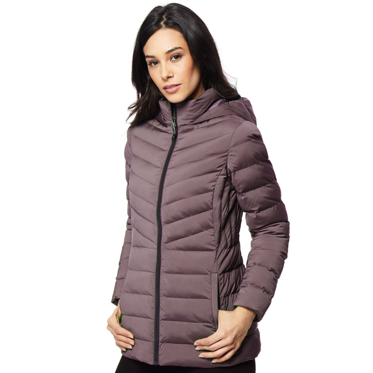 32 Degrees Women's Quilted Jacket with Hood in Purple, Small