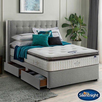 Silentnight 4 Drawer Divan Base with Bloomsbury Headboard in 4 Colours & 3 Sizes