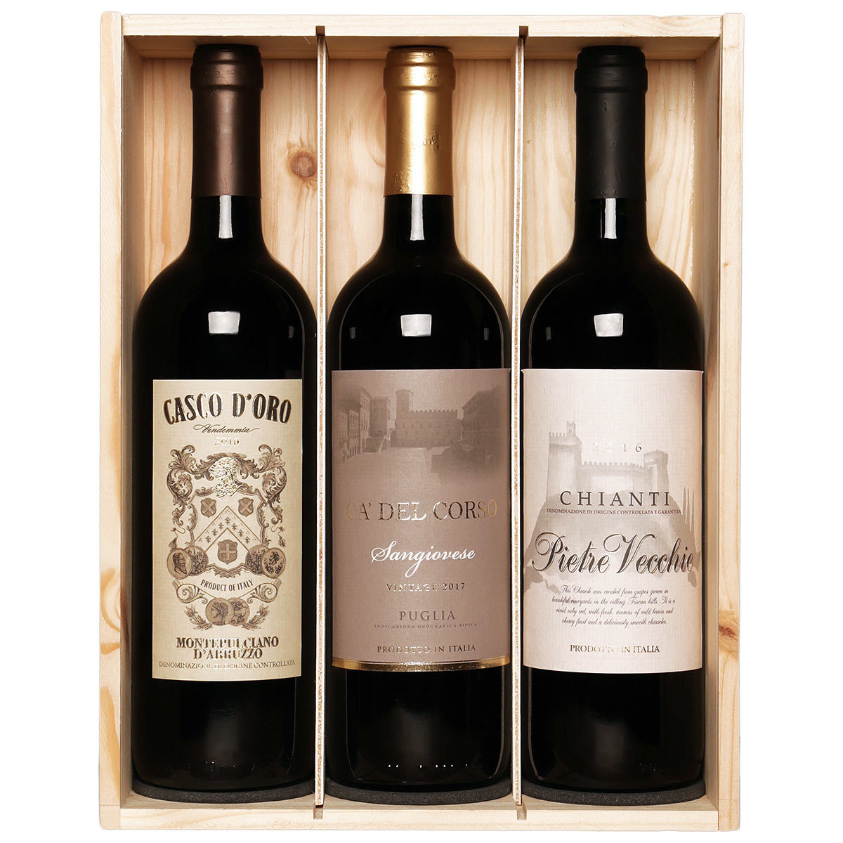 Vini Italian Red Wine Gift Pack in Wooden Box, 3 x 75cl Costco UK