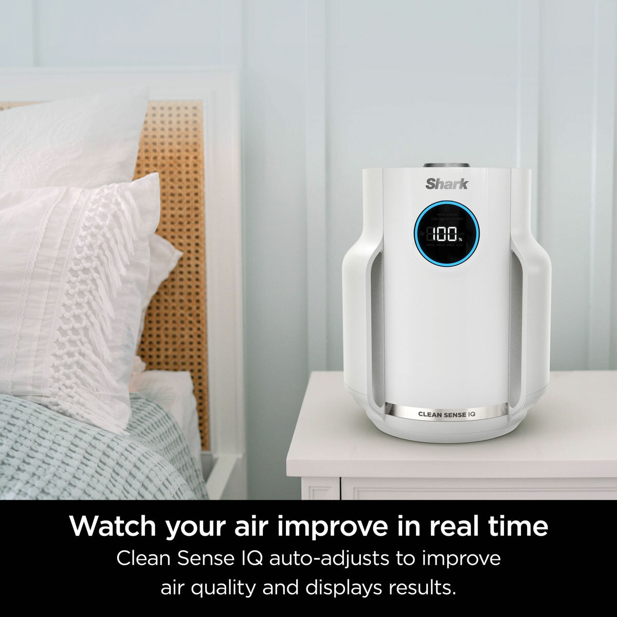 Lifestyle image of Shark NeverChange5 Air Purifier used in a bedroom