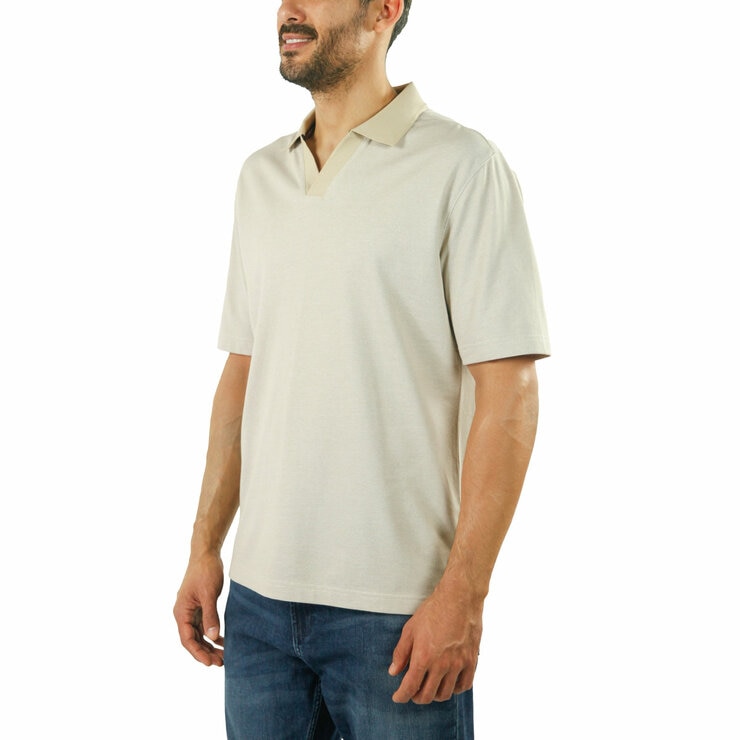Jachs Mens Lightweight Knit Oxford Polo Shirt in Khaki
