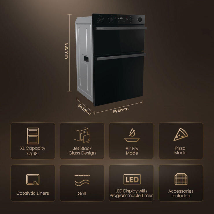 Hisense Hi6 BID914221CDBG Electric Built-in Double Oven, A Rated in Black