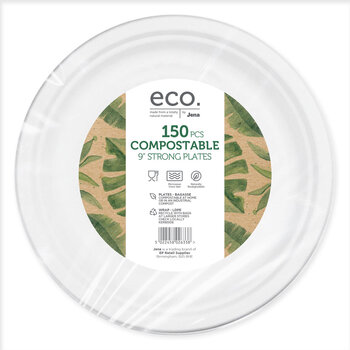 Jena Eco Compostable Strong Plates, 150 Pack