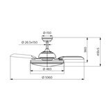 Line drawing of fan with dimensions