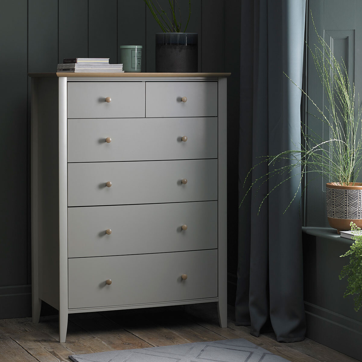 Bentley Designs Whitby Scandi Oak & Grey 4+2 Drawer Chest of Drawers