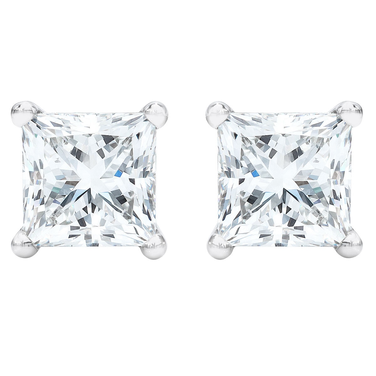 1.50ct Princess Cut Diamond Stud Earrings, Platinum