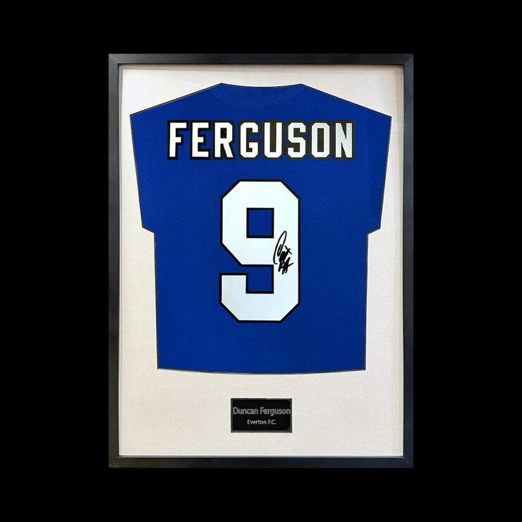 Duncan Ferguson Signed Framed Everton Football Shirt in 2 Options: White or Black