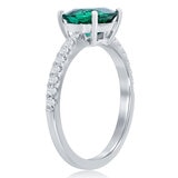 Lab Created Emerald and 0.90ctw Diamond Ring, 14k White Gold