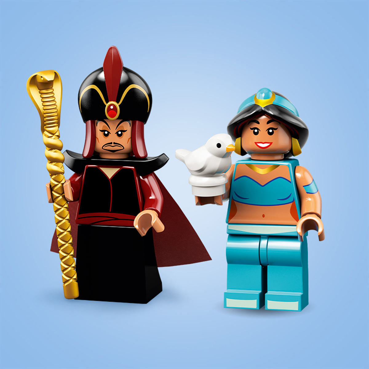 Jafar and Jasmine Lego Disney minifigures close up