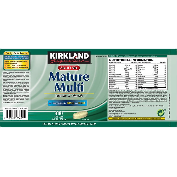 Kirkland Signature Adult 50+ Mature Multivitamins & Minerals, 400