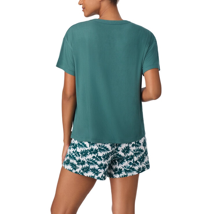 DKNY Ladies Tee & Boxer Pyjama Set in Green Palm