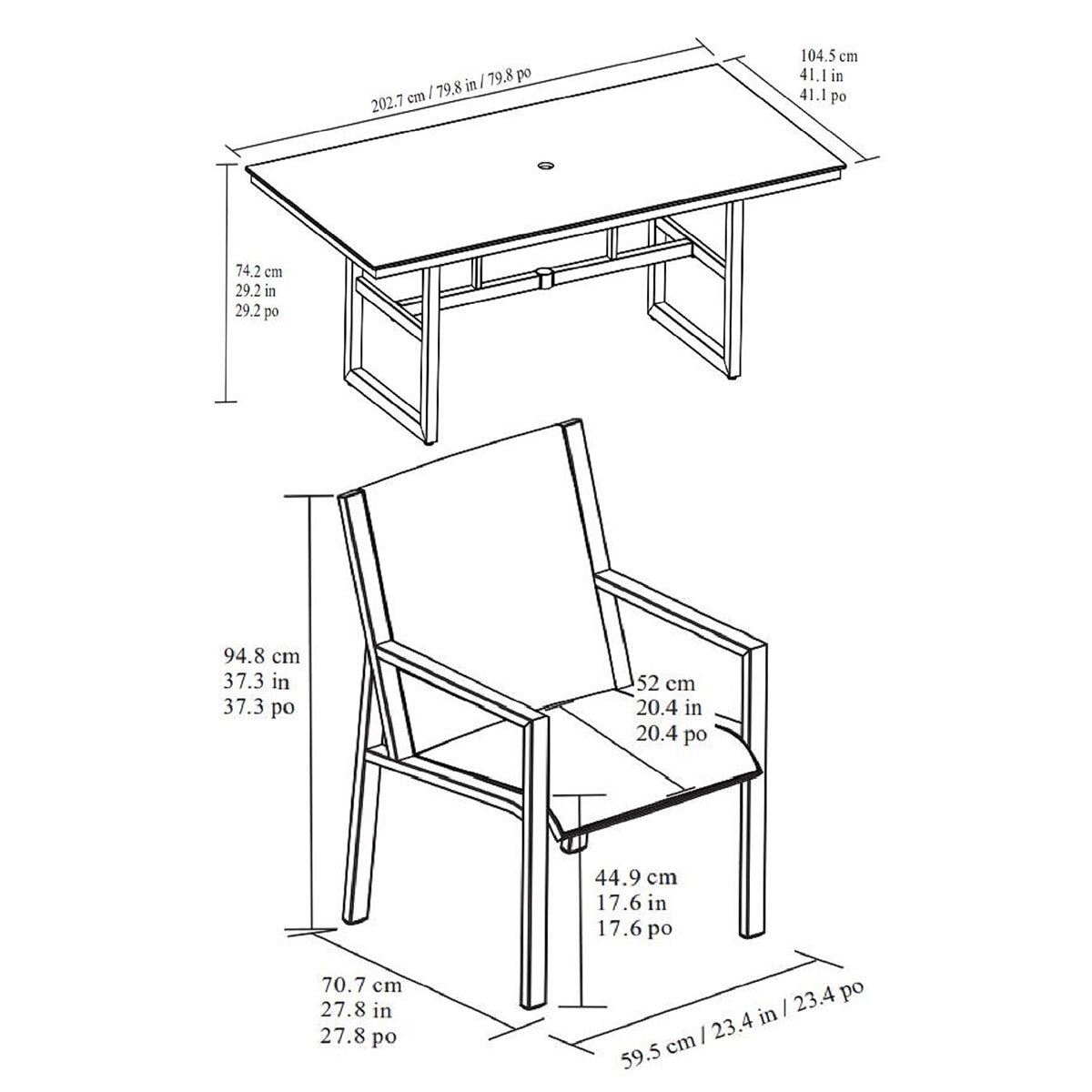 Agio Trinity 7 Piece Sling Dining Patio Set with Sintered Stone Table Top + Cover