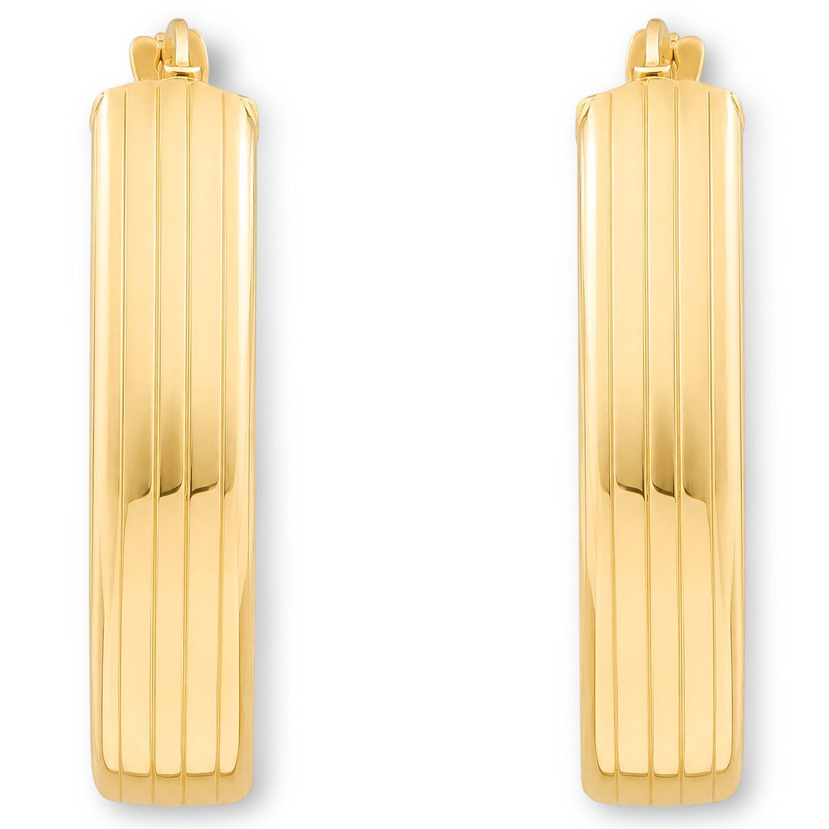 14ct Yellow Gold Line Texture Oval Hoop Earrings