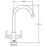 Line drawing of tap with dimensions on white background