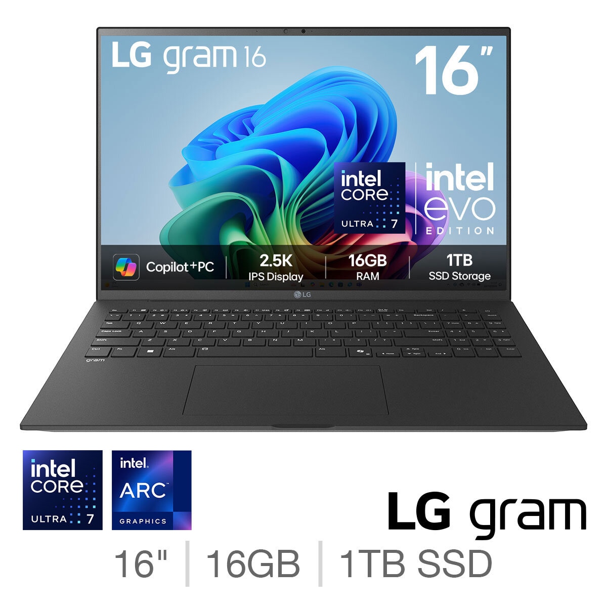 LG gram Copilot+PC, Intel Core Ultra 7, 16GB RAM, 1TB SSD, 16 Inch Laptop, 16Z90TL-G.AU78A1