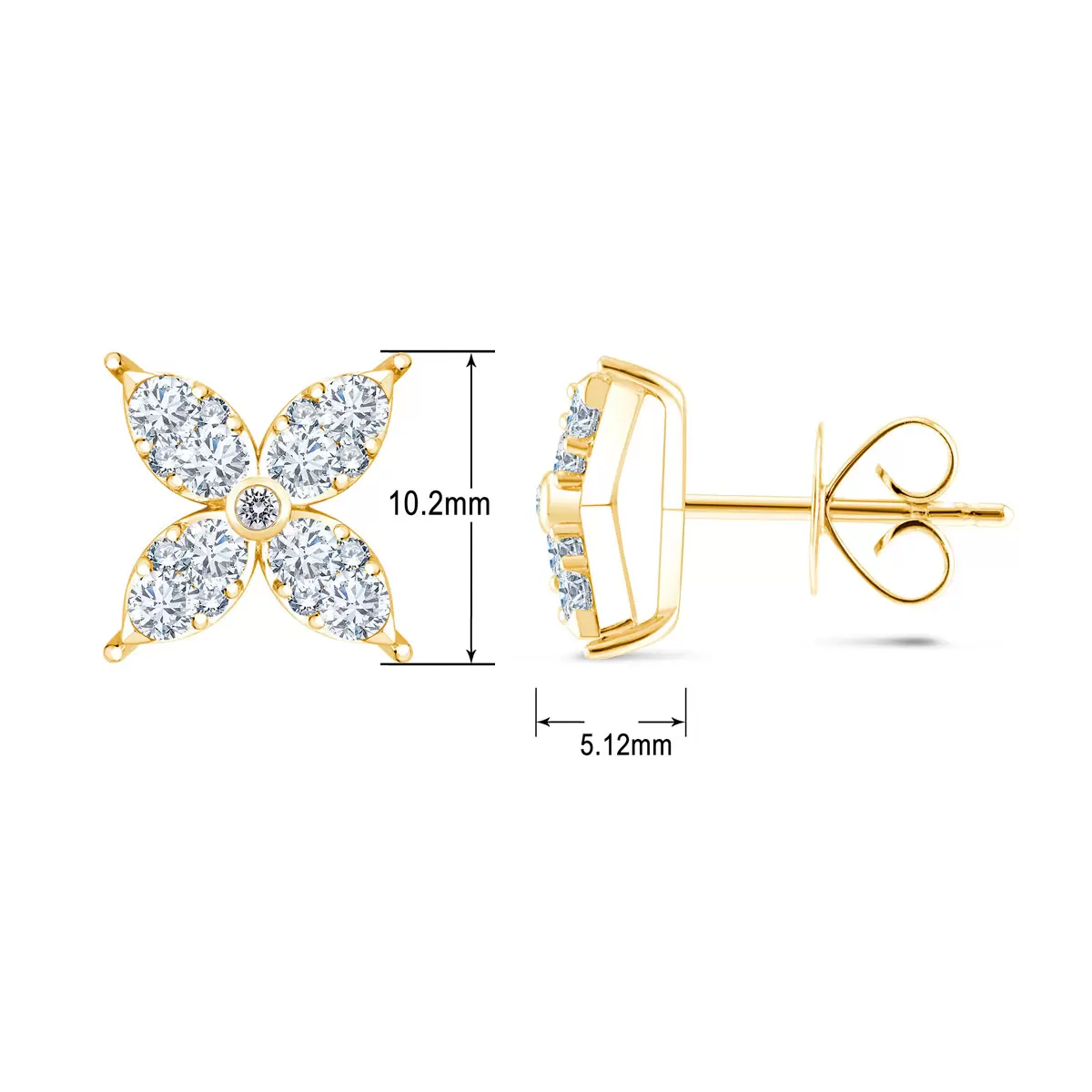 0.90ctw Flower Stud Diamond Earrings, 14k Yellow Gold